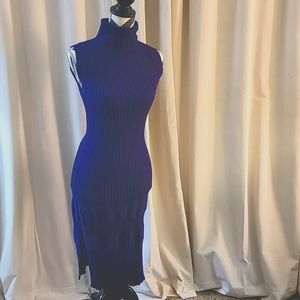 Sexy royal purple turtleneck sweater dress